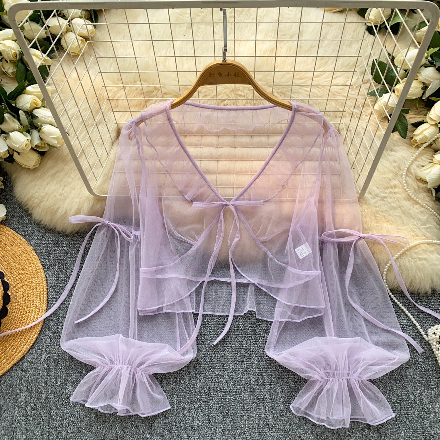 Mesh-Cardigan mit Laternenärmeln