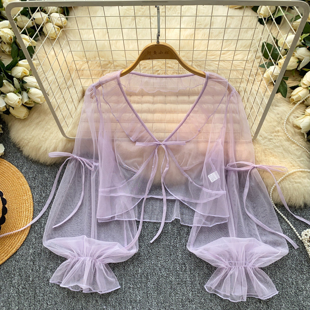 Mesh-Cardigan mit Puffärmeln