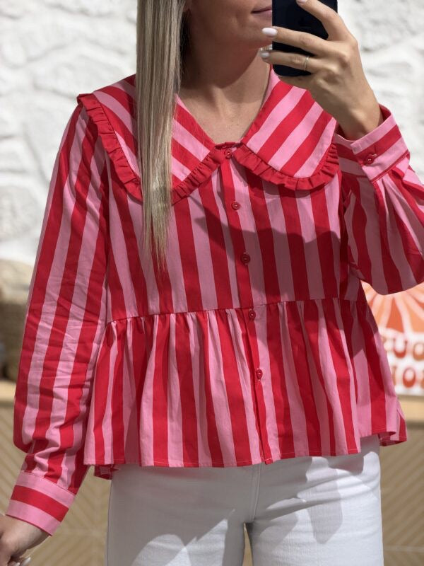 Gestreiftes Langarmshirt mit Puppenkragen – Bild 5 | LuxeStyle