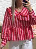 Gestreiftes Langarmshirt mit Puppenkragen – Bild 7 | LuxeStyle