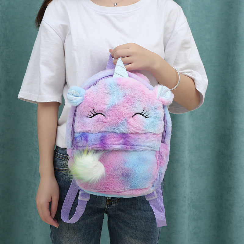 Farbenfroher Hasenfell-Pompon Rucksack – Bild 2 | LuxeStyle