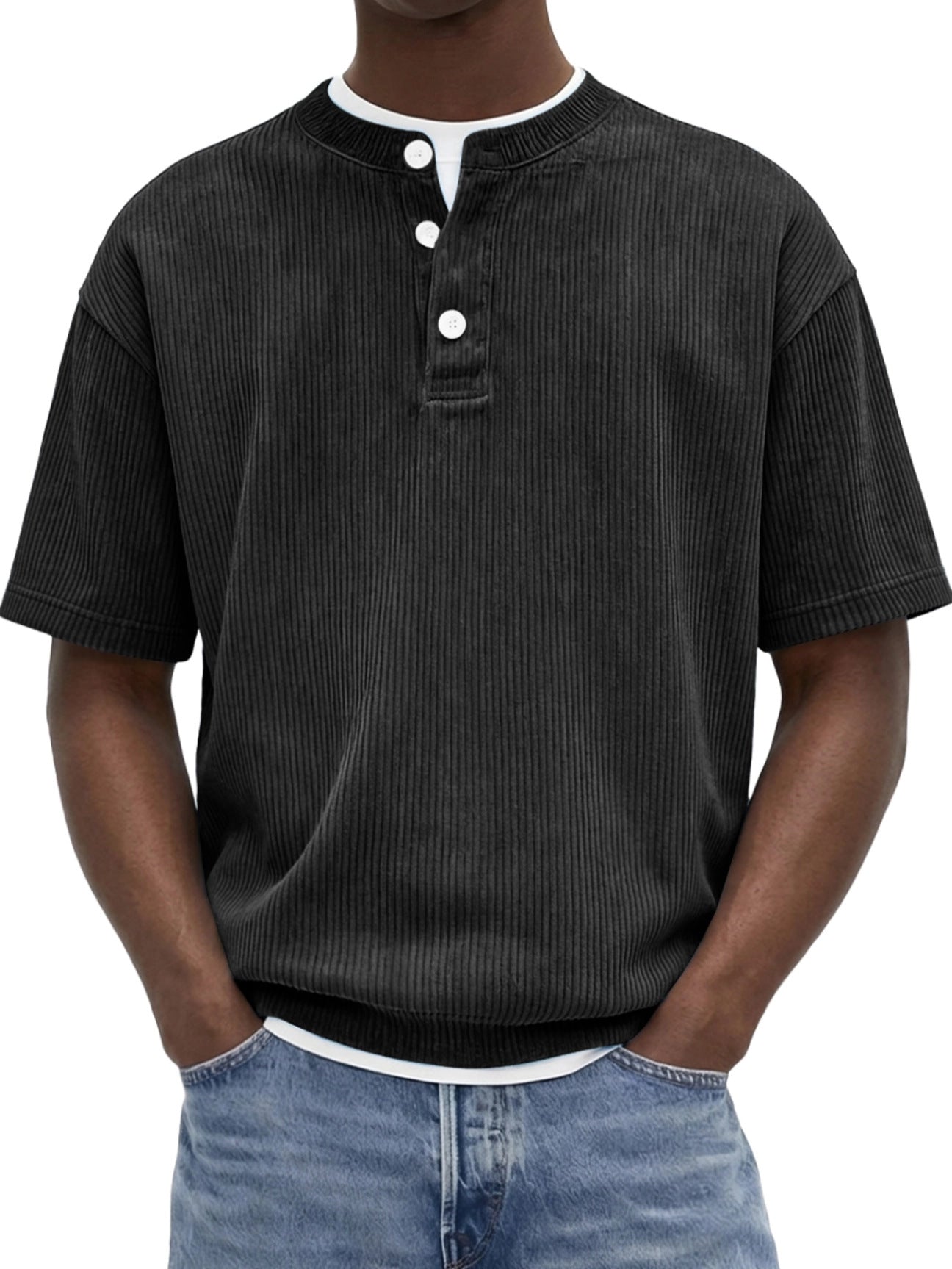 Herren-Strickshirt «Riviera» – Cord-Kurzarm