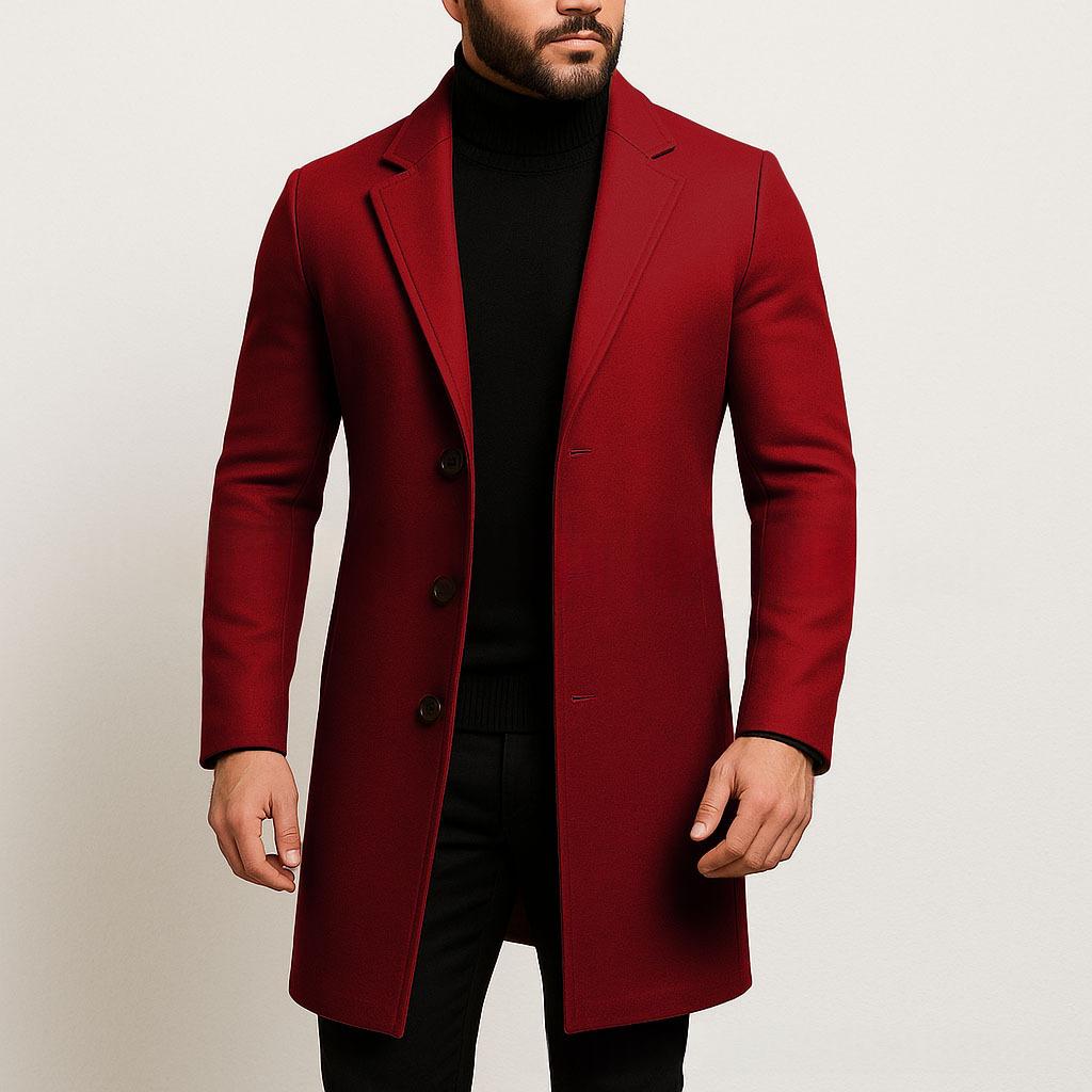 Einfarbiger Slim Fit Trenchcoat aus Wollgewebe