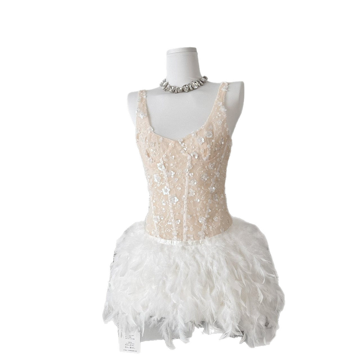 Kurzes Trägerkleid mit Feder-Patchwork – Bild 5 | LuxeStyle