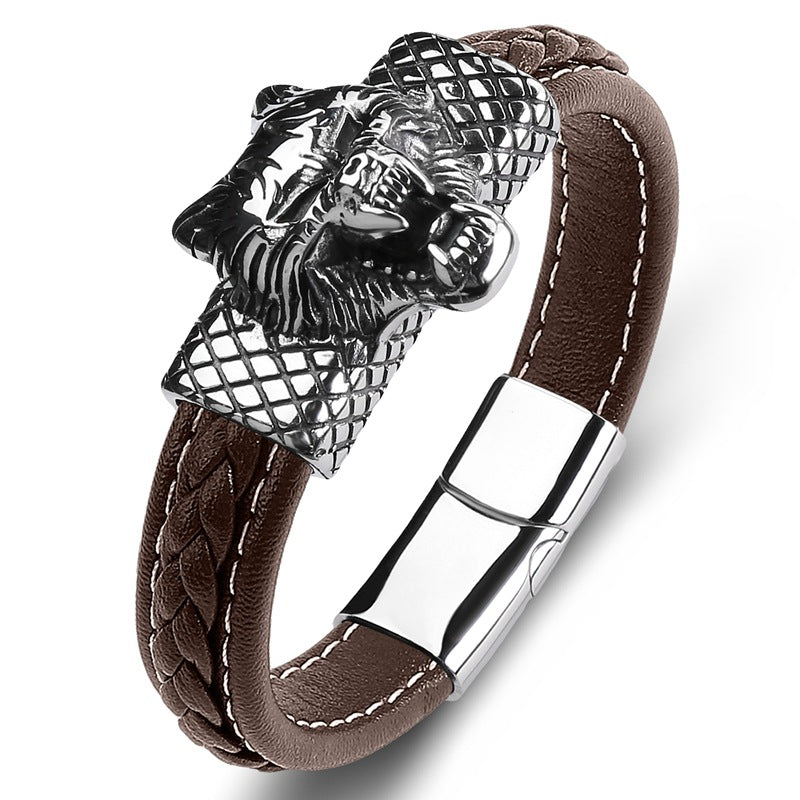 Tiger-Leopard Armband aus Edelstahl und Leder – Bild 6 | LuxeStyle