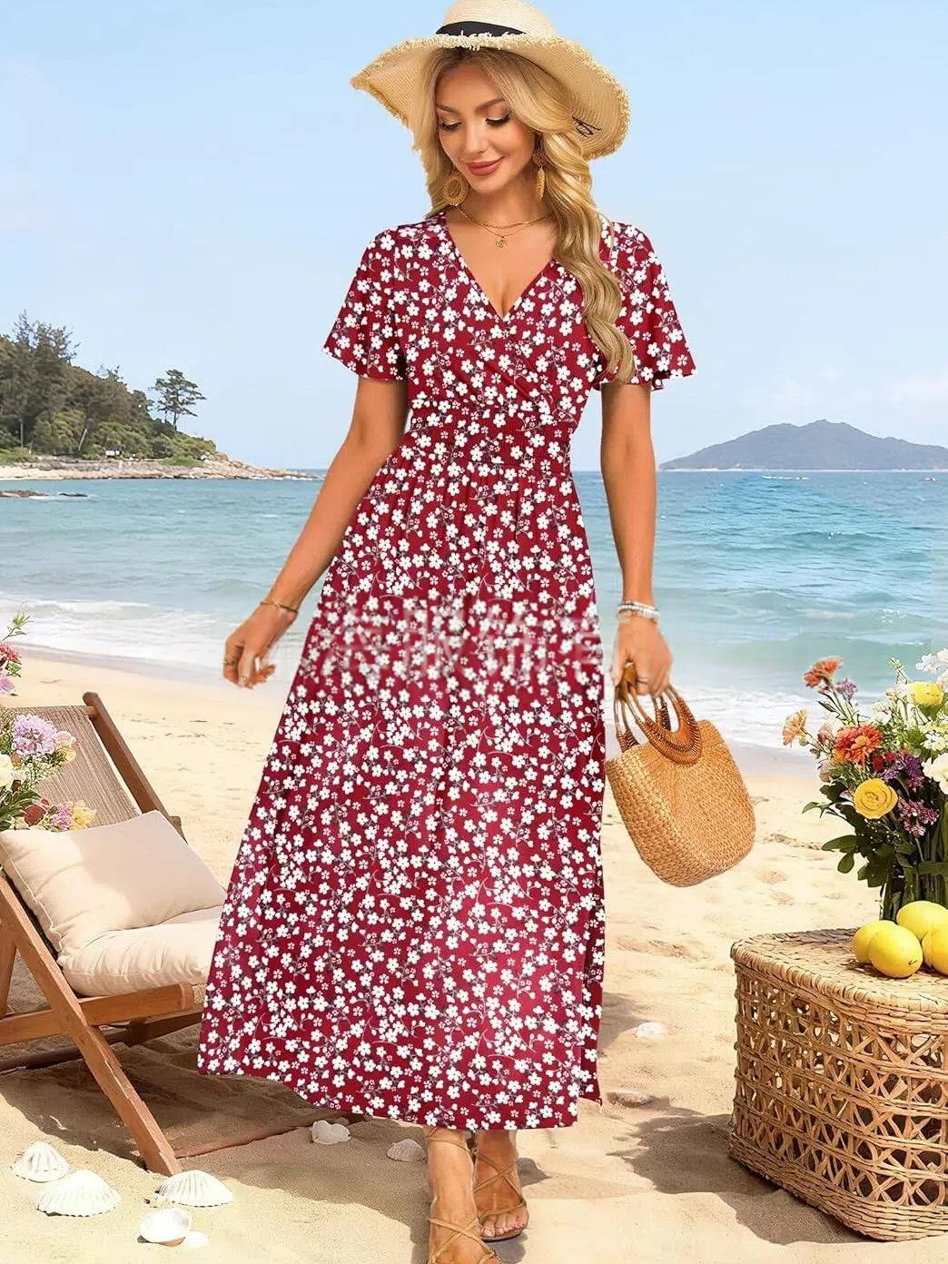 Tailliertes A-Linien Blumenkleid mit Schlitz