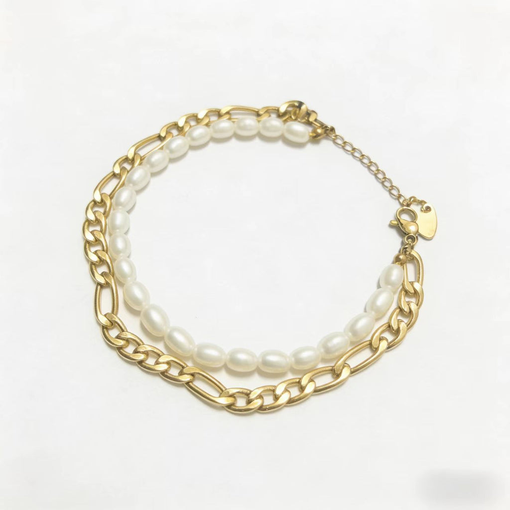 2-teiliges Set Perlen-Stretcharmbänder in Gold | LuxeStyle