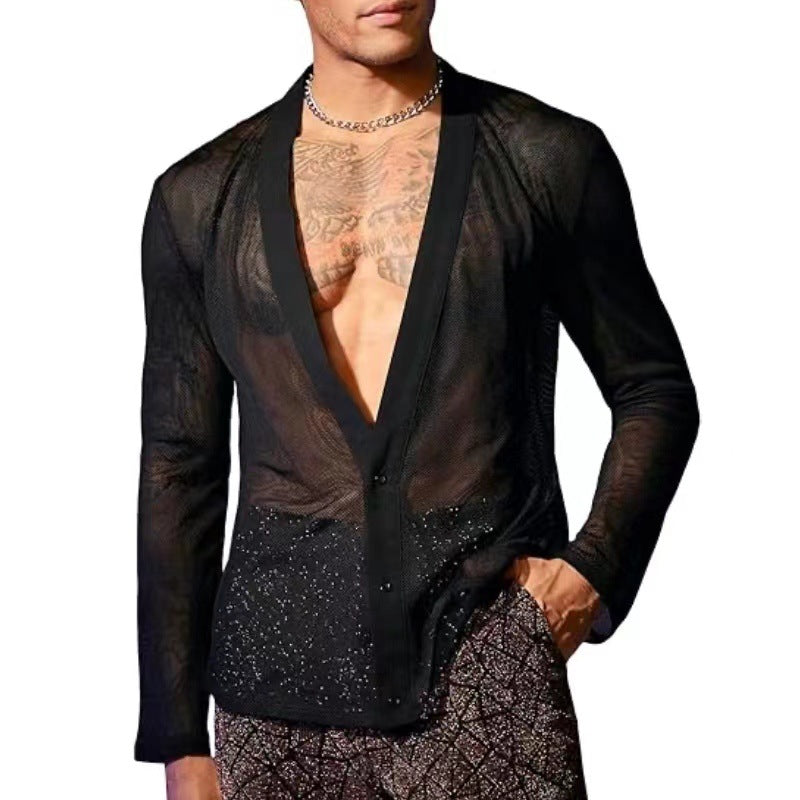 Transparenter Mesh V‑Neck Cardigan für Herren – Bild 3 | LuxeStyle