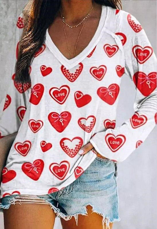V-Neck Langarmshirt mit Print