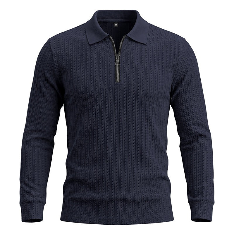 Herren-Langarm-Zip-Polo-Shirt mit Stehkragen