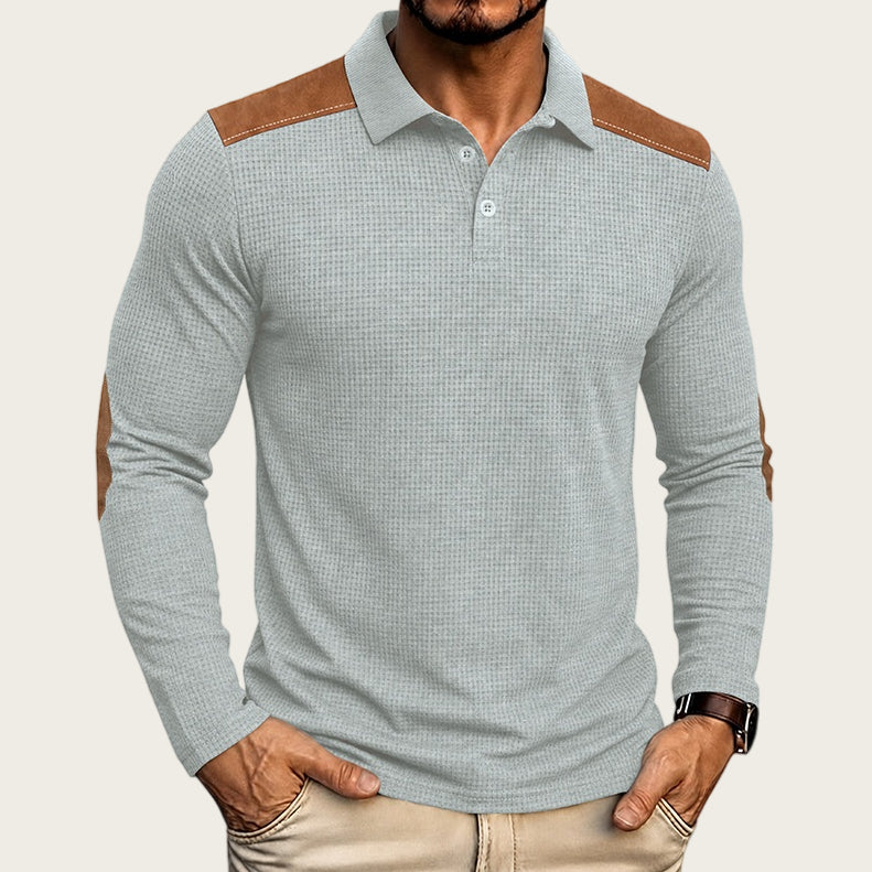 Männliches Langarm-Waffel-Polo-Shirt – Bild 5 | LuxeStyle