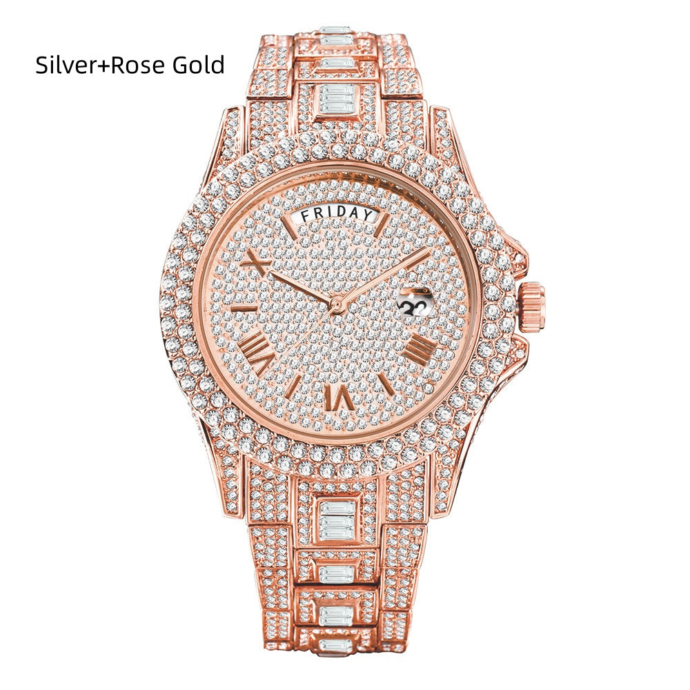 Man Pair Kalender Quarz-Uhr mit Diamanten
