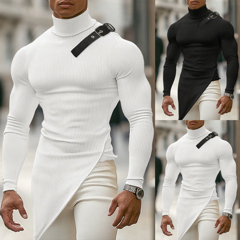 Herren Mock-Neck Stretch Sport-Shirt Langarm