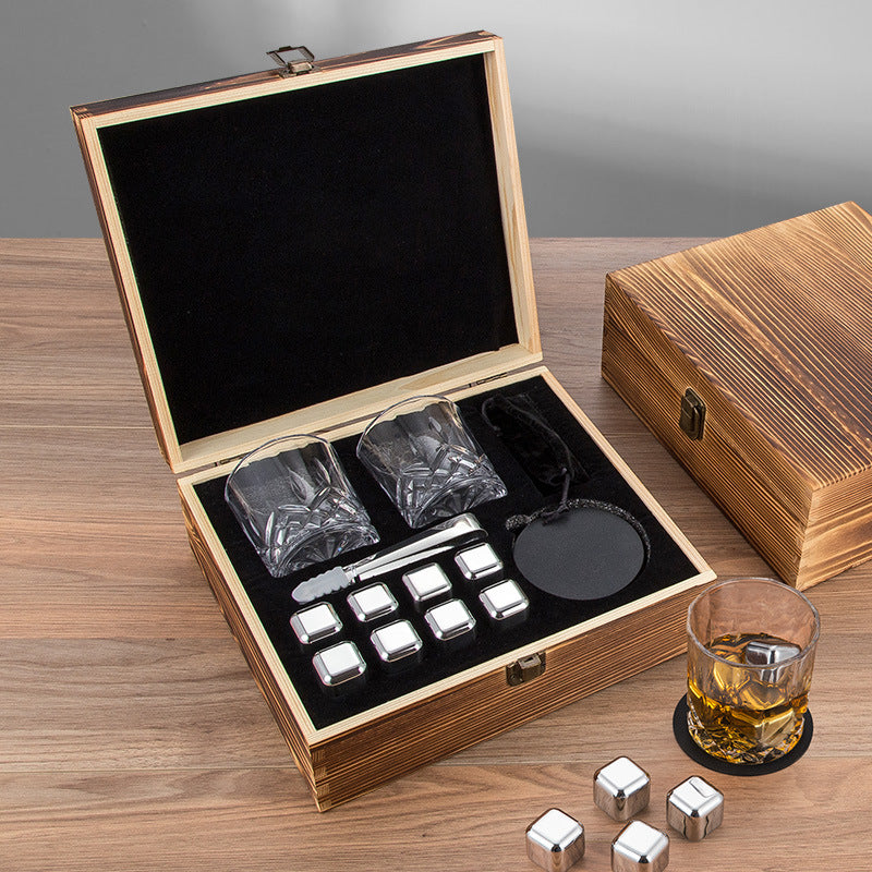 Edelstahl-Eiswürfel-Set in Holzbox