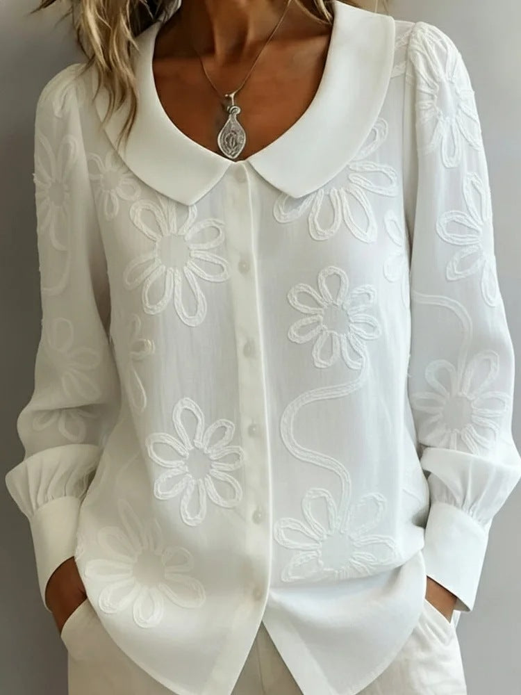 Damen-Langarmshirt mit Stickerei und Kragen – Bild 3 | LuxeStyle