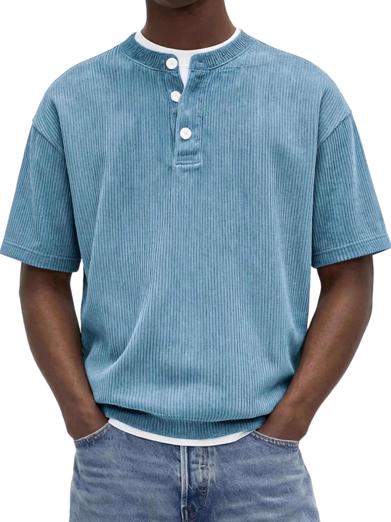Herren-Strickshirt «Riviera» – Cord-Kurzarm
