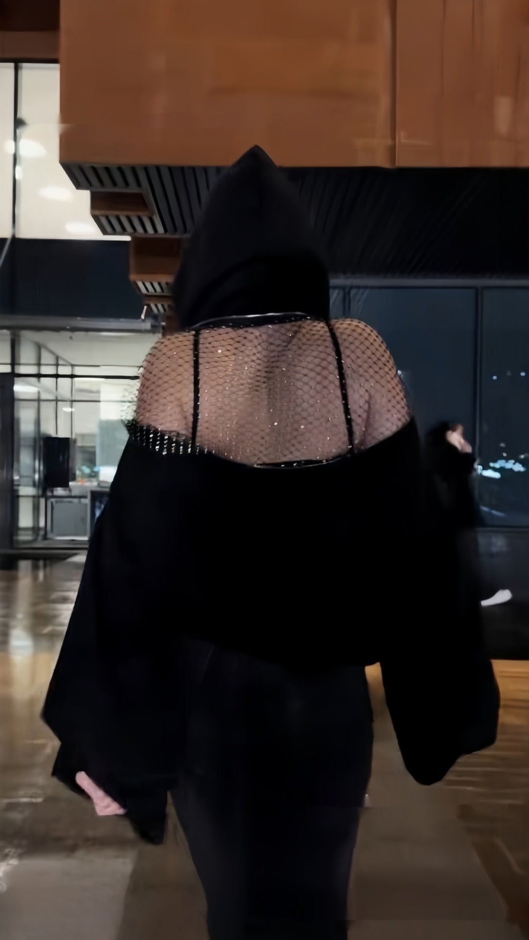 Rückenfreier Mesh-Hoodie in Solid Color für Streetwear