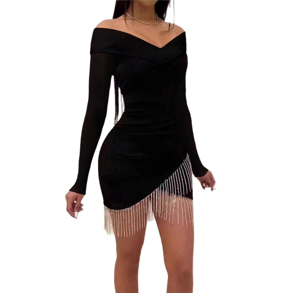 Schwarzes Off-Shoulder Midikleid für Damen