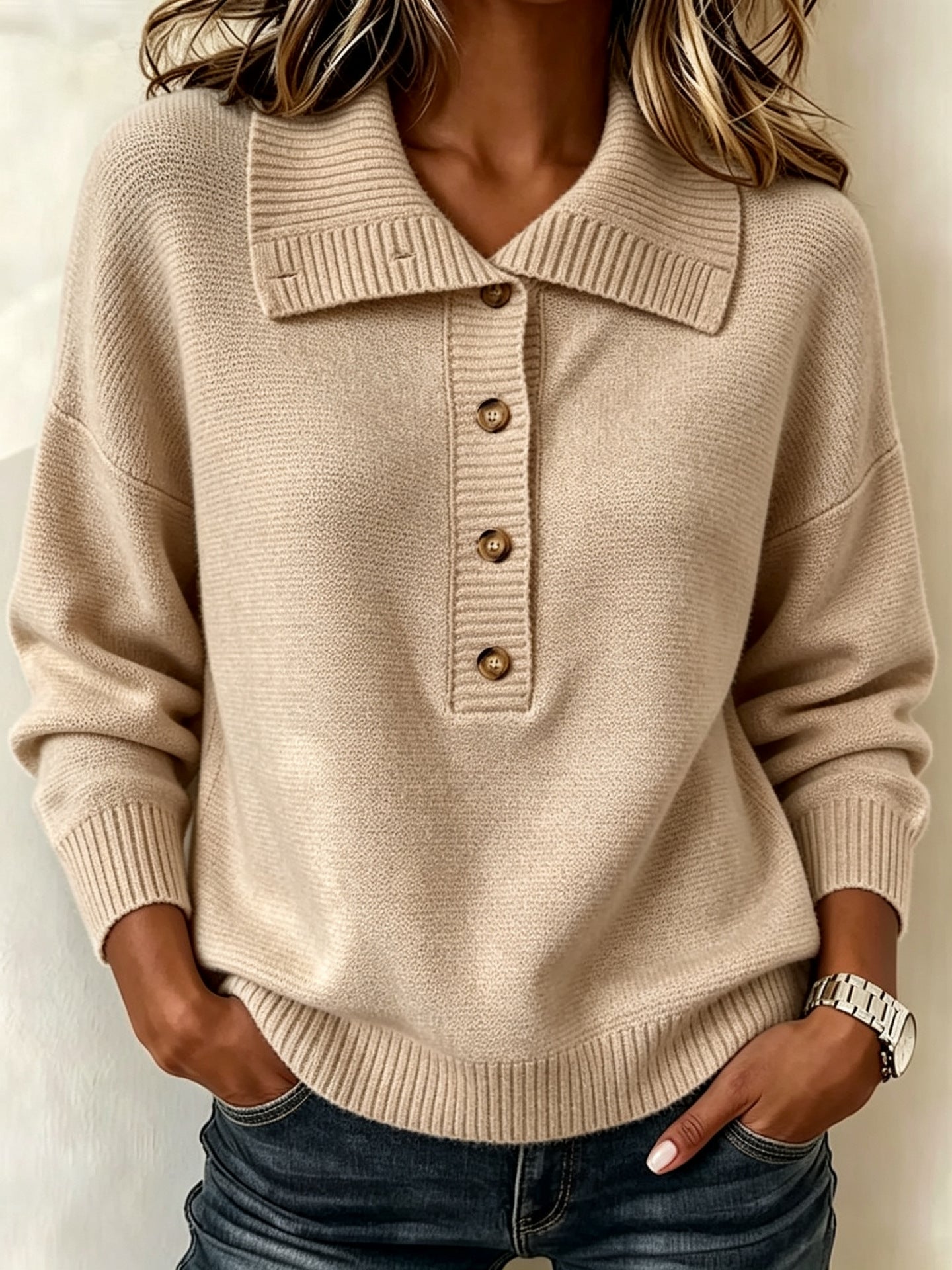 Vintage Rollkragen-Pullover mit halbem Reissverschluss