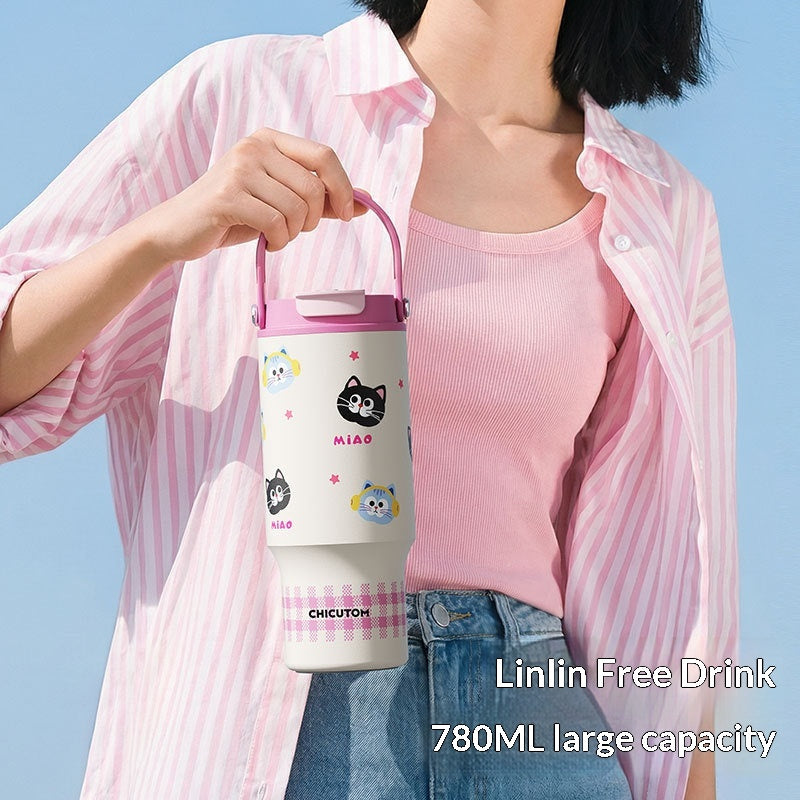 Thermobecher mit Henkel und Strohhalm, 780 ml