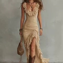 Bohemian Maxi-Kleid mit V-Ausschnitt