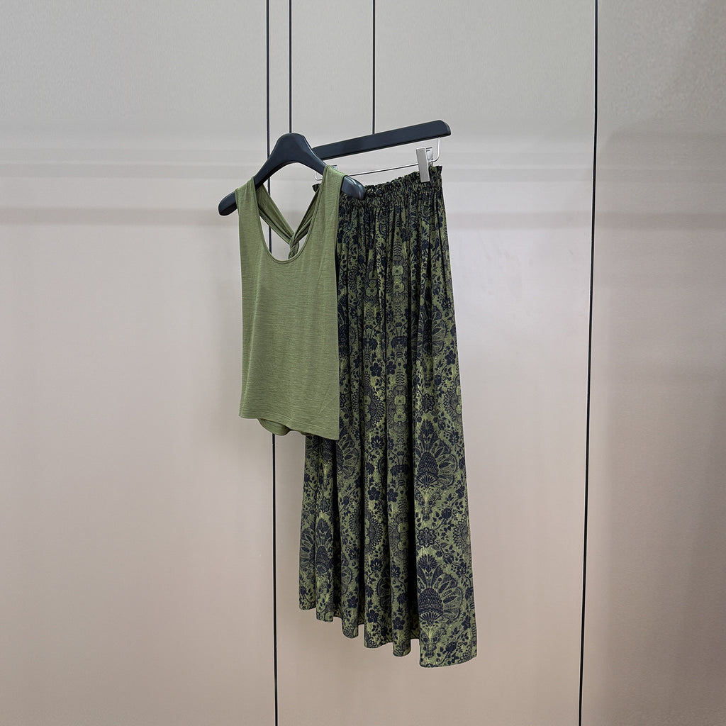 Merino Twist-Top & Seiden-Midi-Jupe Palmprint