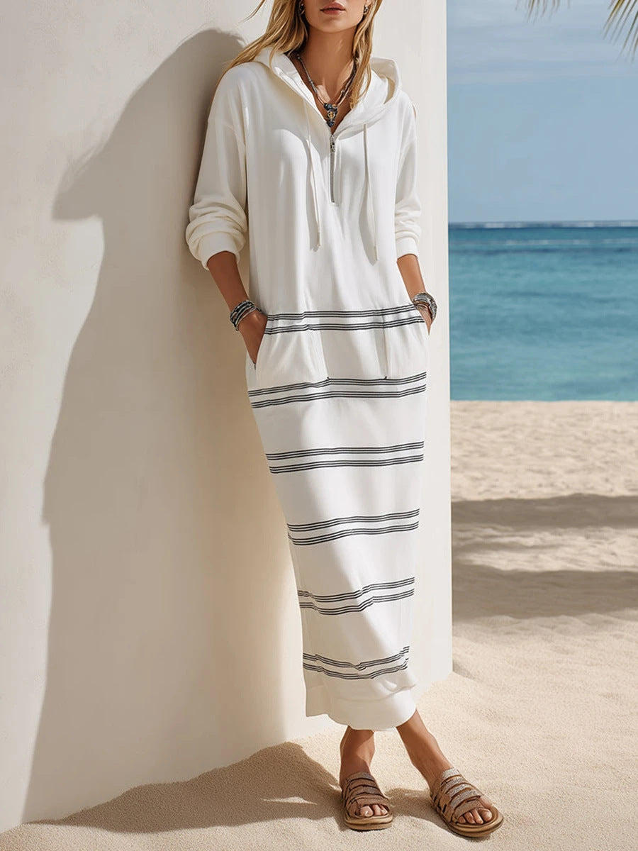 Gestreiftes Hoodie-Kleid mit lockerer Passform