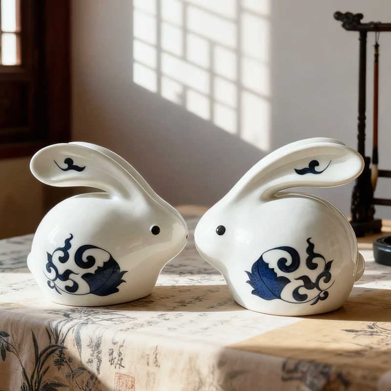 Chinesische Keramik-Hasen in Blau-Weiss – Bild 5 | LuxeStyle