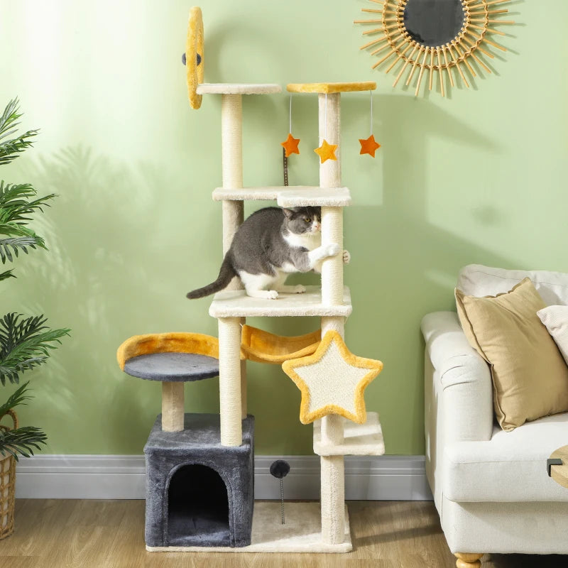 PawHut Katzenbaum Mond & Sterne Beige