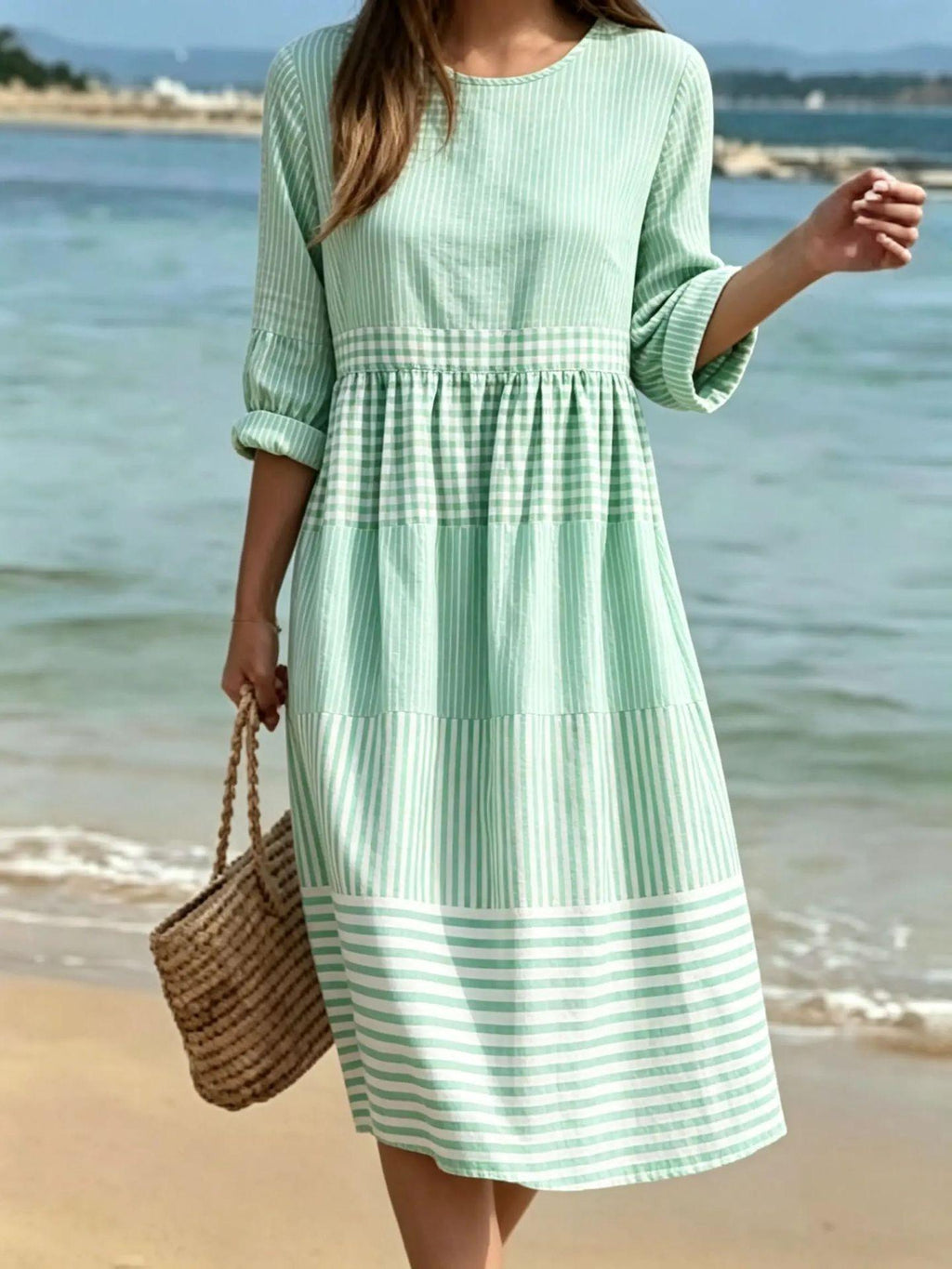 Damen Casual Baumwoll-Leinen Kleid