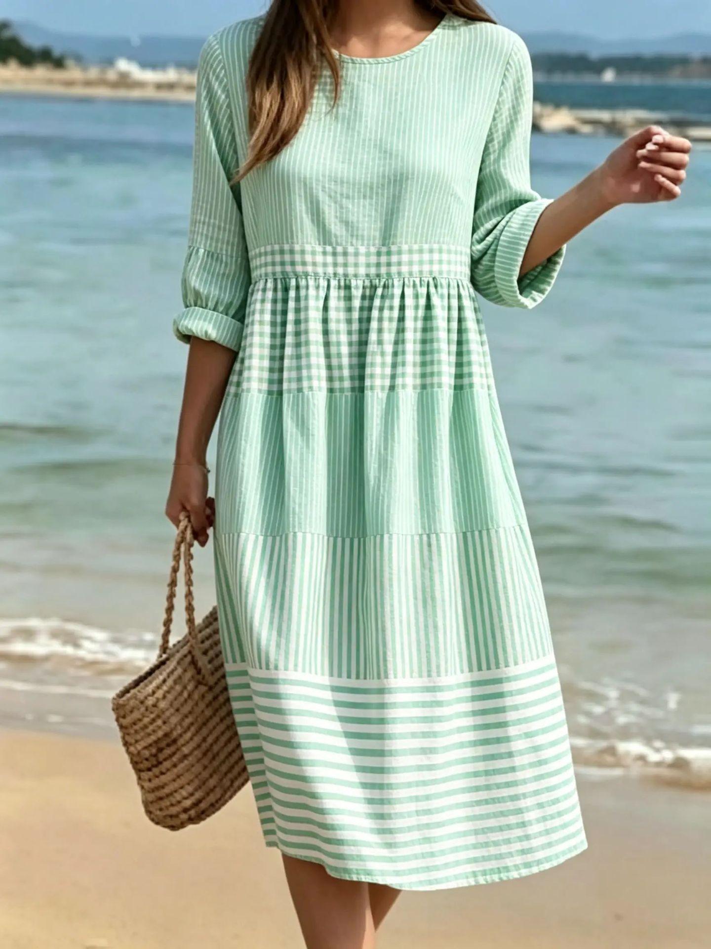 Damen Casual Baumwoll-Leinen Kleid