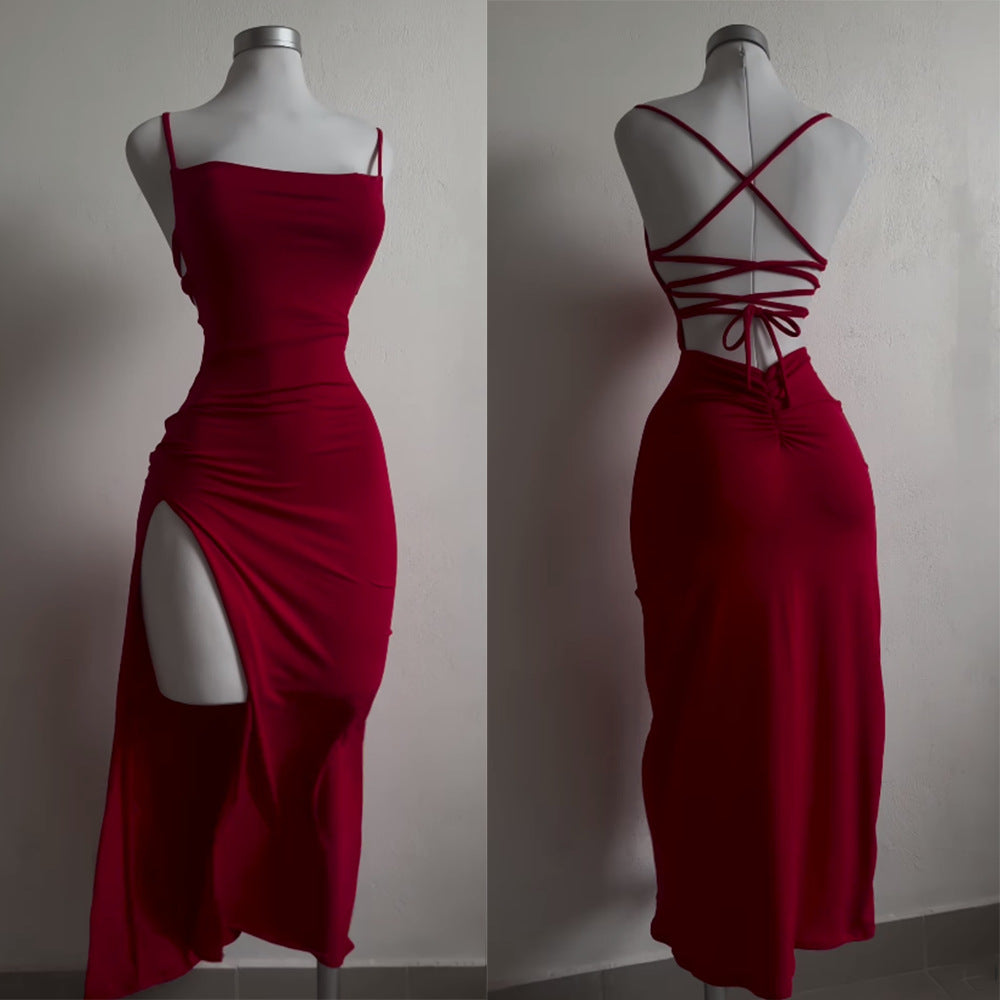 Ärmelloses rückenfreies Kleid mit Bindeband