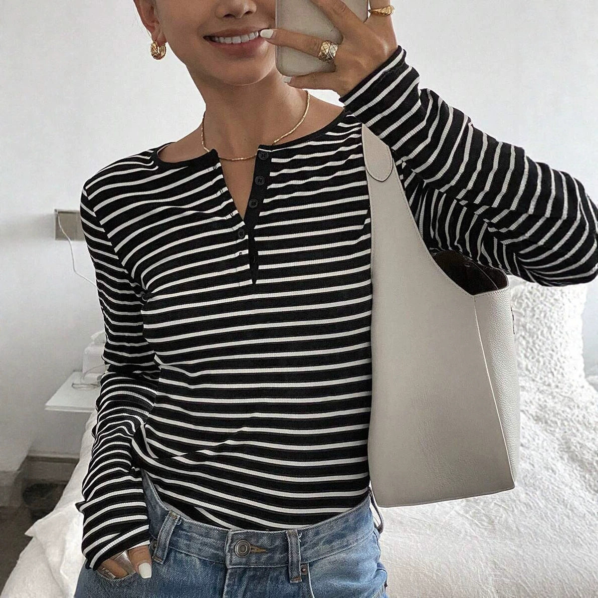 Gestreiftes Langarmshirt im Loose Fit