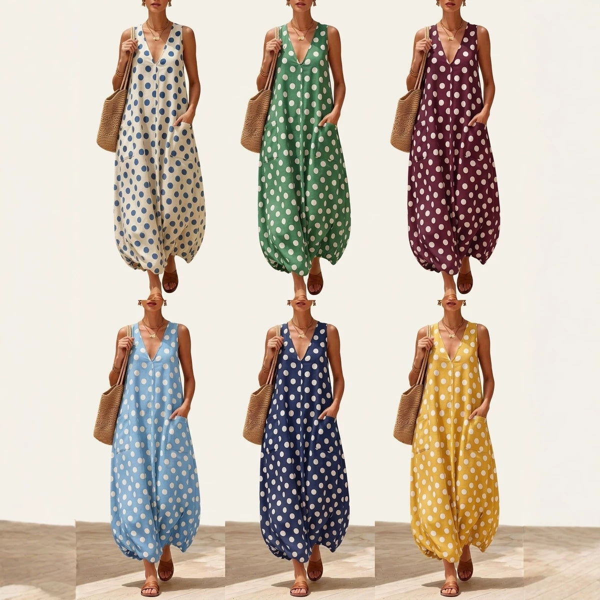 Retro Polka-Dot V-Ausschnitt Kleid – Bild 6 | LuxeStyle