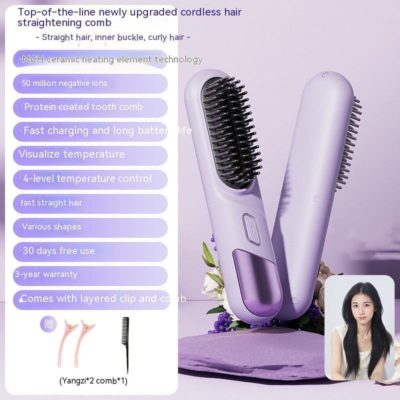 Kabelloser 2-in-1 Glättkamm mit Ionen-Pflege