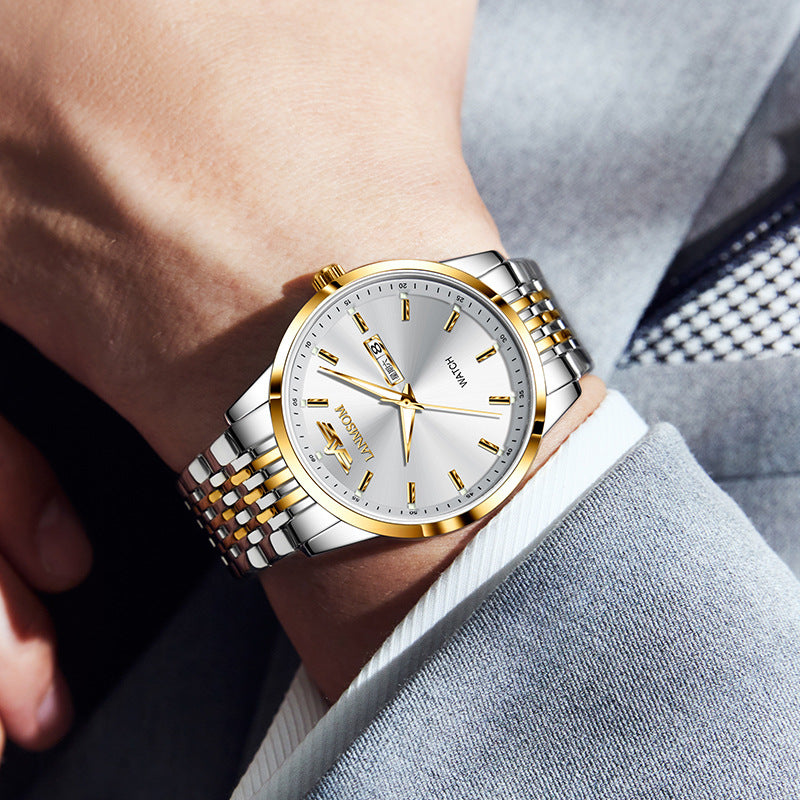 Schlankes Business Armband mit Doppeldatum, wasserdicht und automatisc