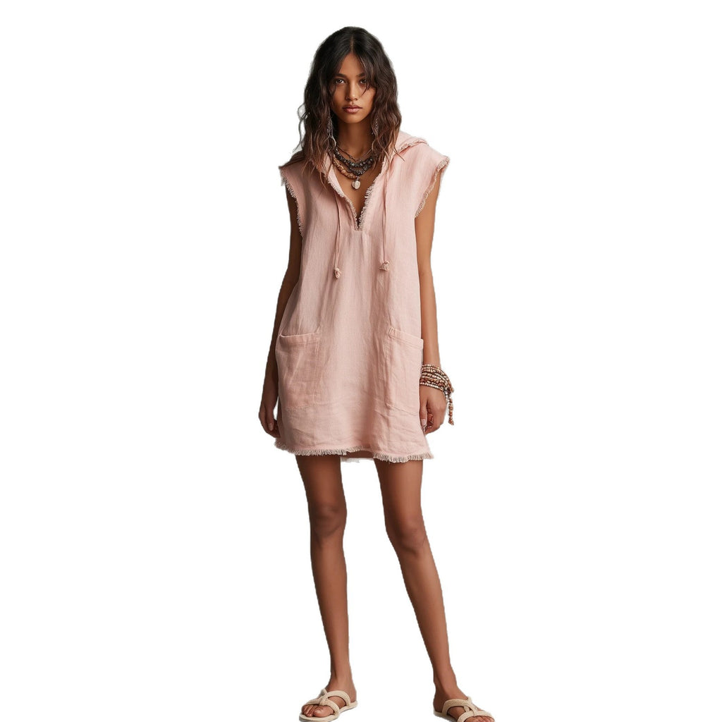 Kapuzenkleid mit V-Ausschnitt – Bild 5 | LuxeStyle