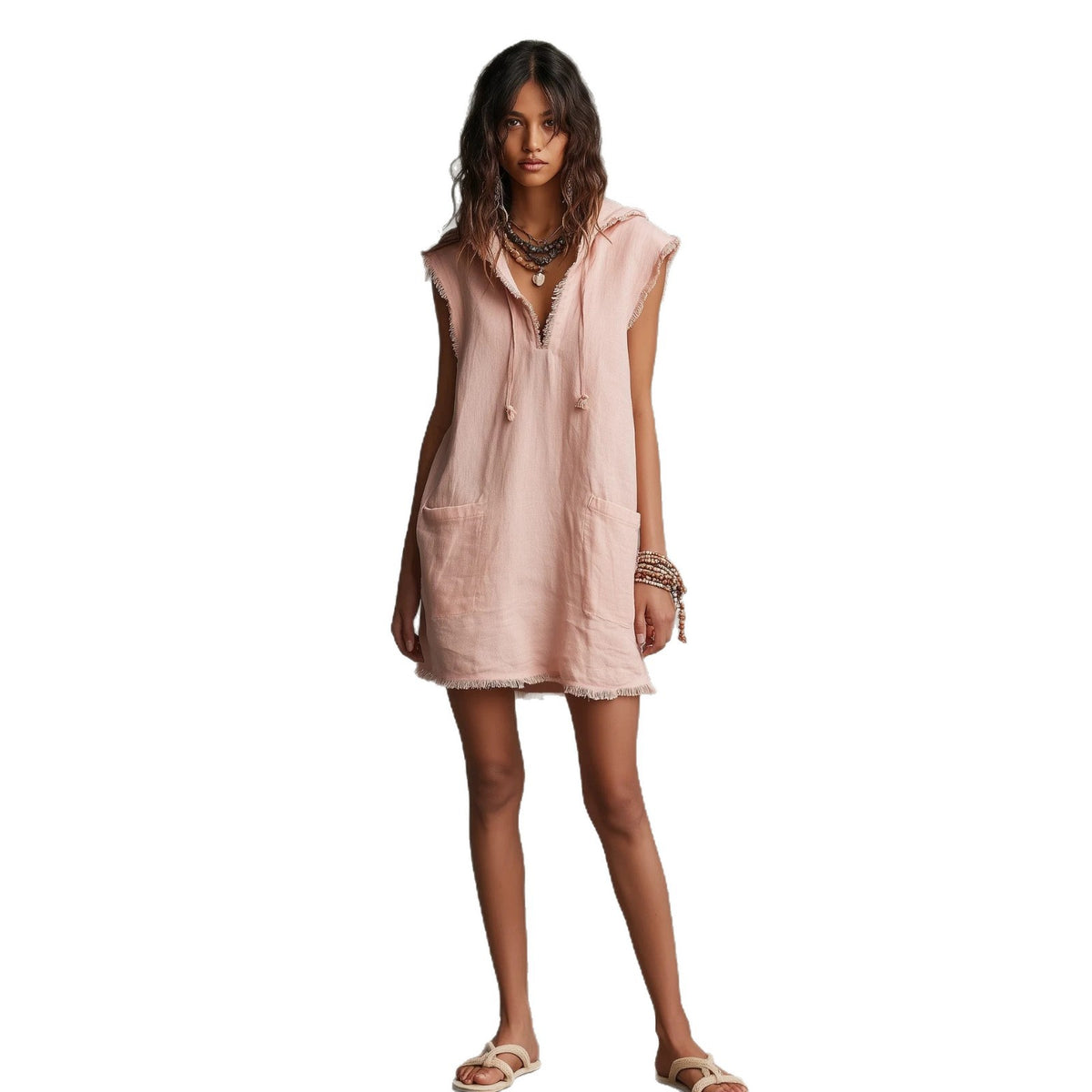 Kapuzenkleid mit V-Ausschnitt – Bild 5 | LuxeStyle