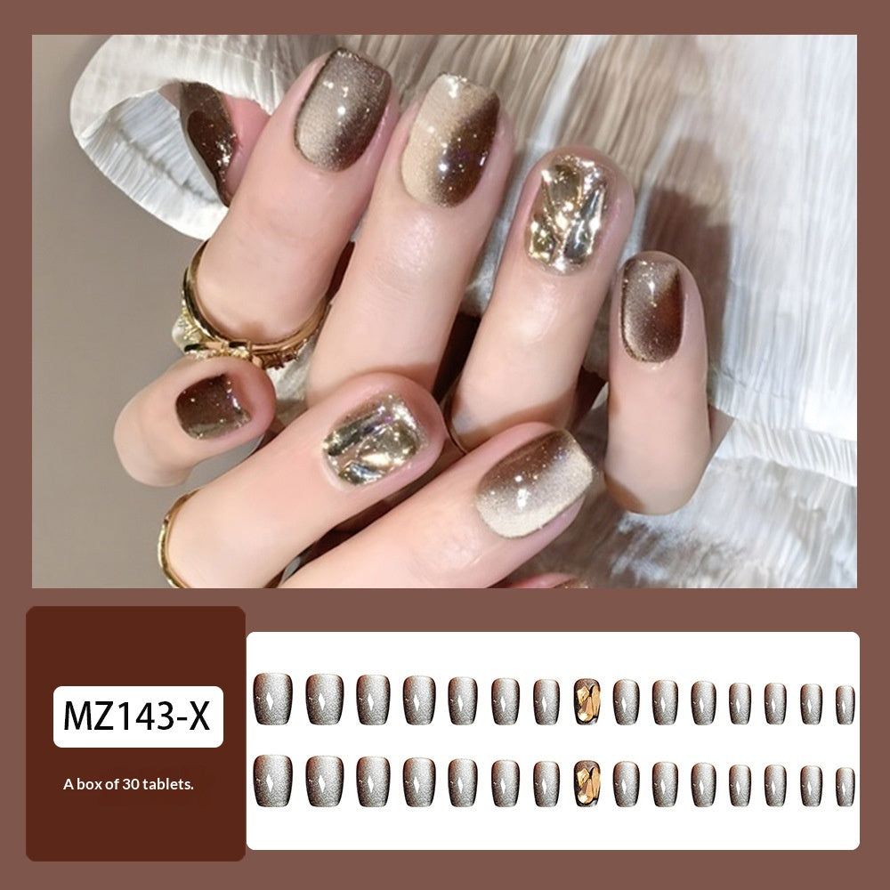 Y2K Cat-Eye Kunstnägel · Kaffee-Ton