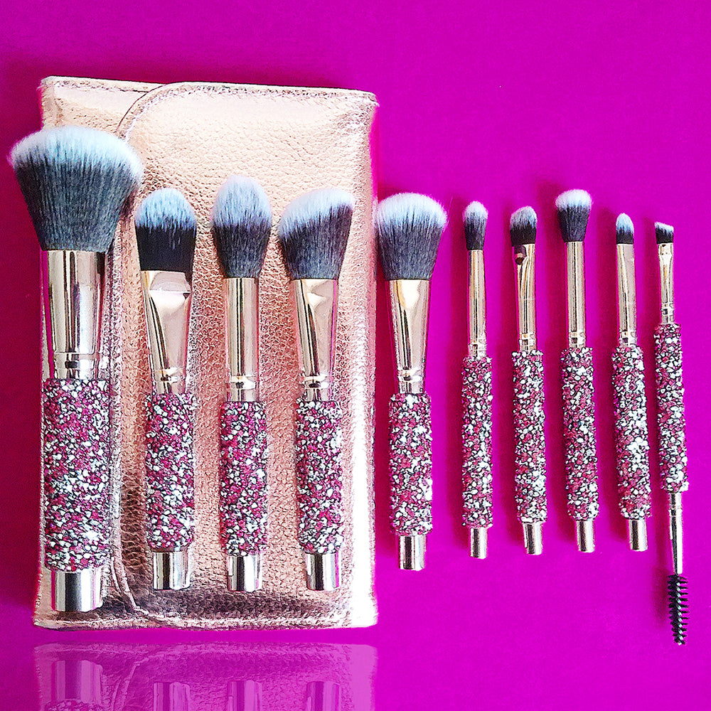 10-in-1 Diamant-Make-up-Pinselset mit Tasche