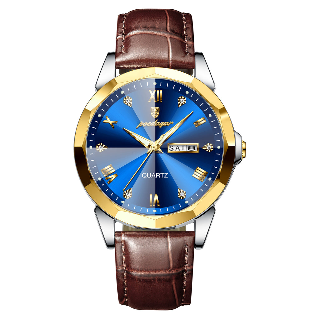 Wasserdichte Quarzuhr mit Lederarmband