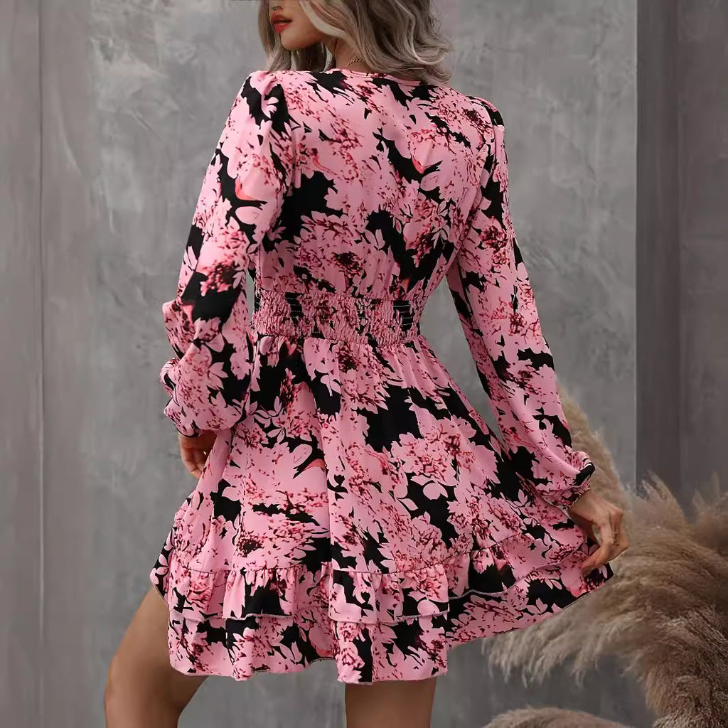 Blumenprint-Kleid mit Puffärmeln