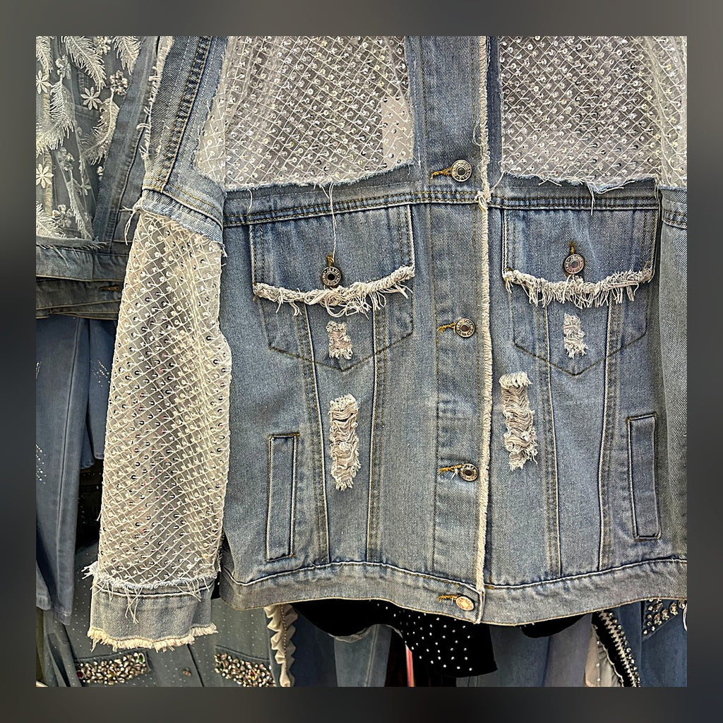 LuxeStyle-Edit · Boho-Jeansjacke «Dentelle» · Denim mit Spitzen-Panel