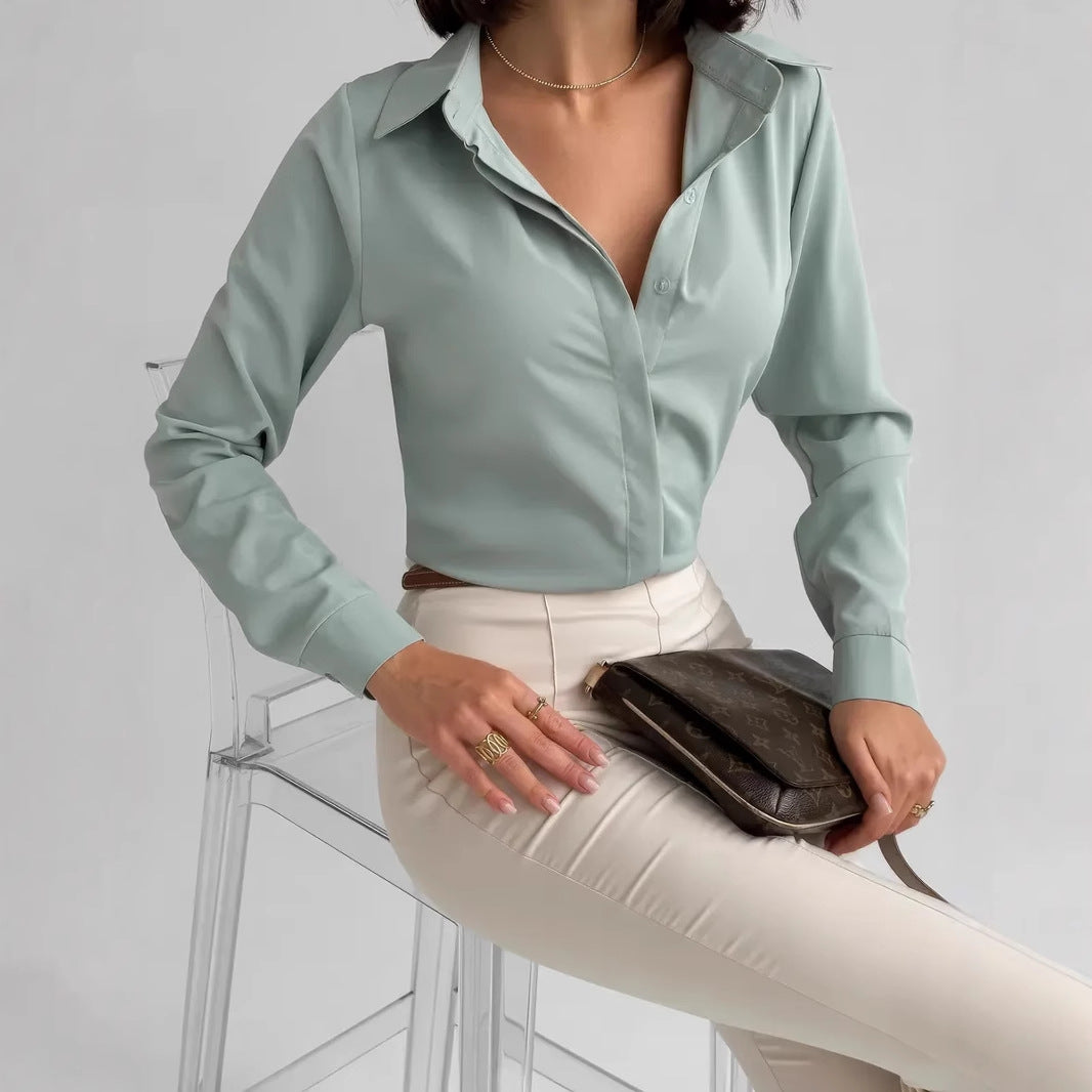 Eleganter Langarm-Shirt aus Polyester – Bild 3 | LuxeStyle