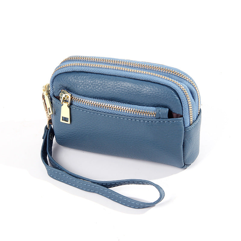 Minimalistische Leder-Münztasche mit drei Reissverschlüssen | LuxeStyle