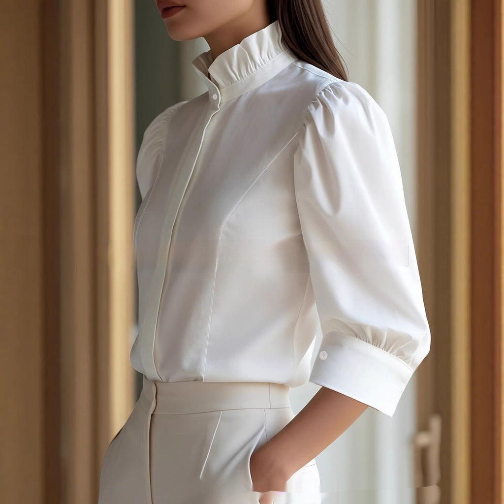 Elegante Stehkragen-Bluse mit Bubi-Ärmeln – Bild 4 | LuxeStyle