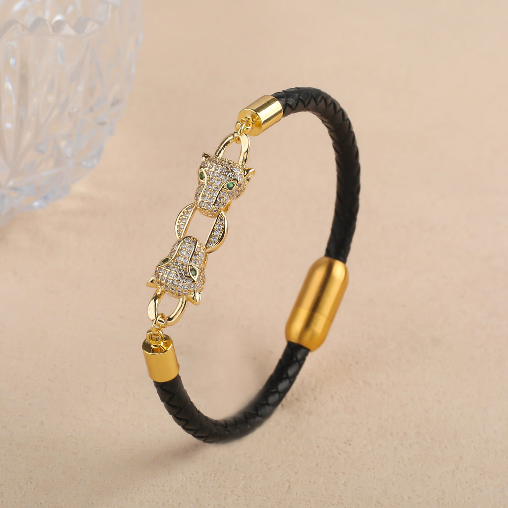 Vintage Herren-Lederarmband mit Leopardenkopf – Bild 2 | LuxeStyle