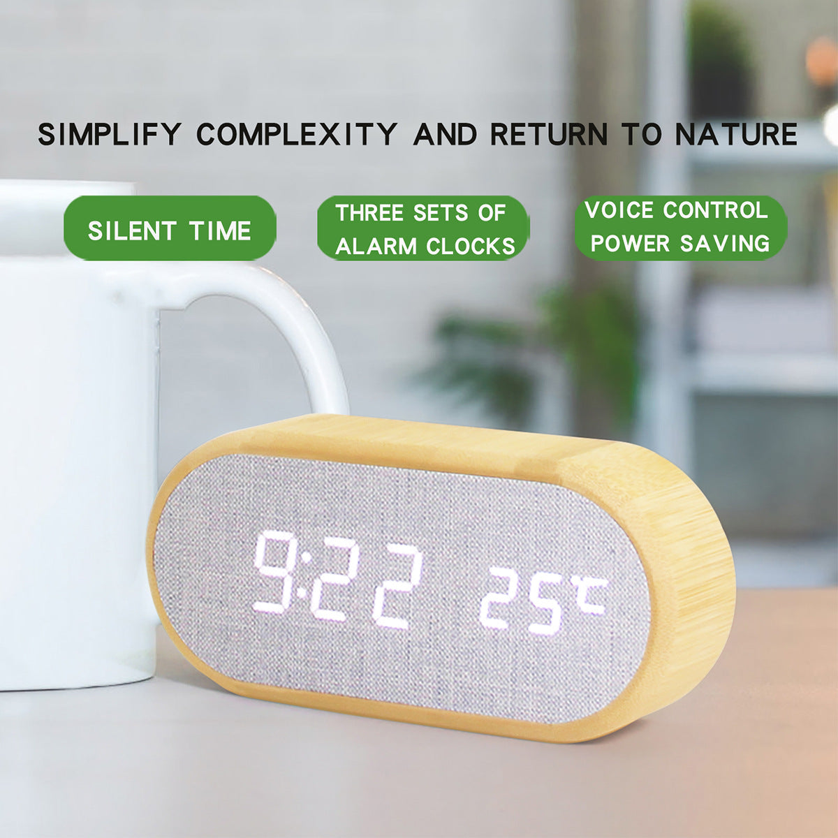 Geschenk-Uhr aus Bambus mit Wecker & Thermo