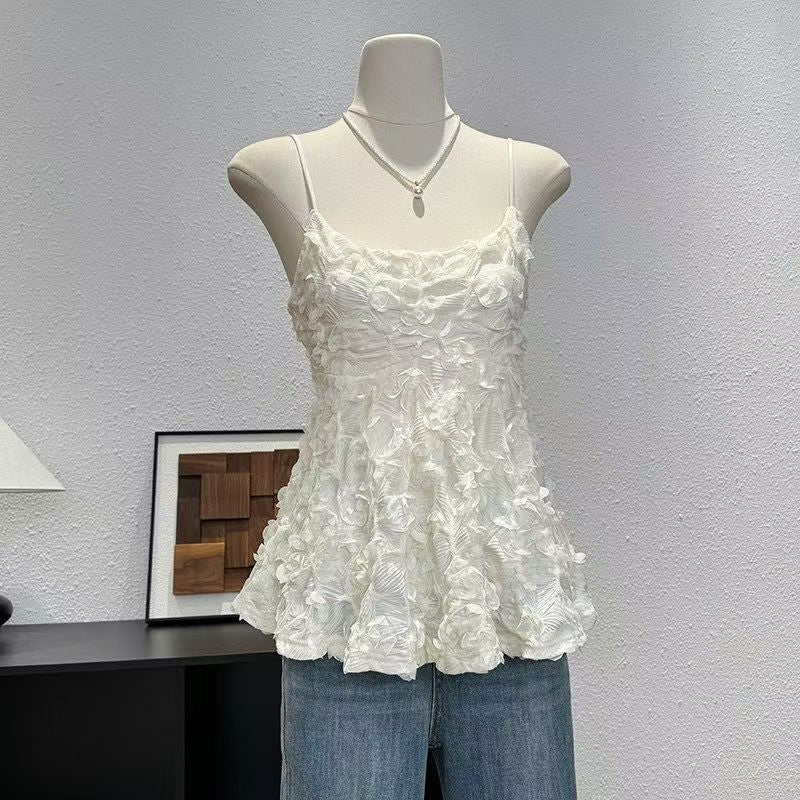 Mesh-Top mit 3D-Blumen