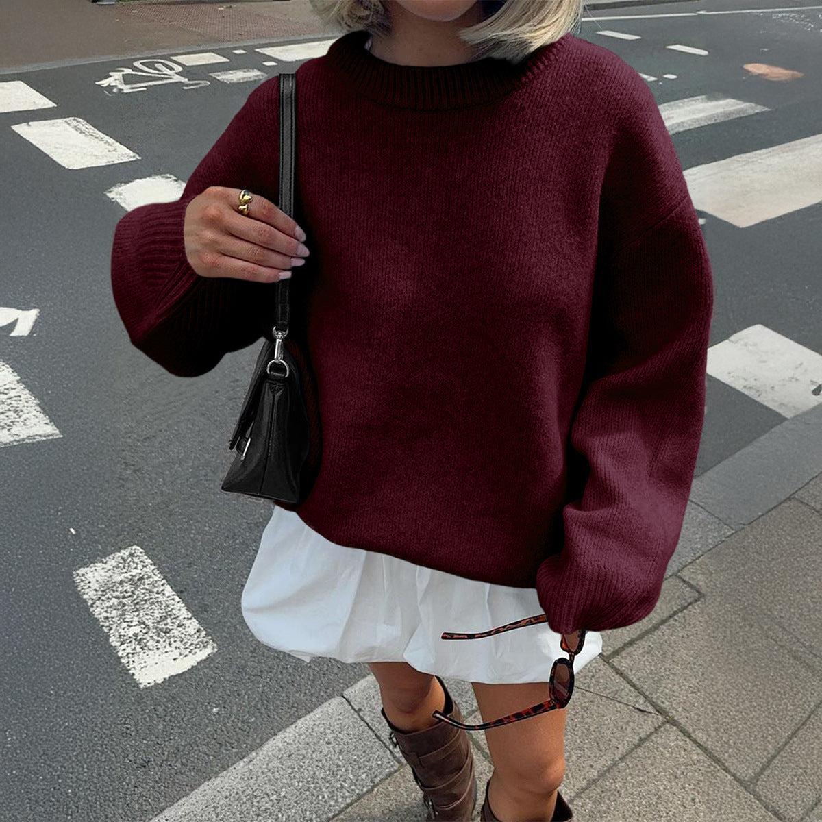 Strickpullover mit Rundhals und langen Ärmeln